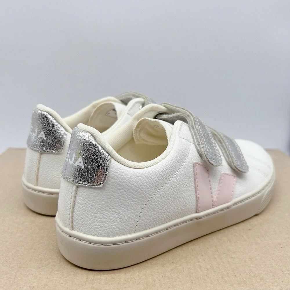 Veja Esplar Chrom White Petale Silver Sneakers Girl's Shoes Pink Leather US 1